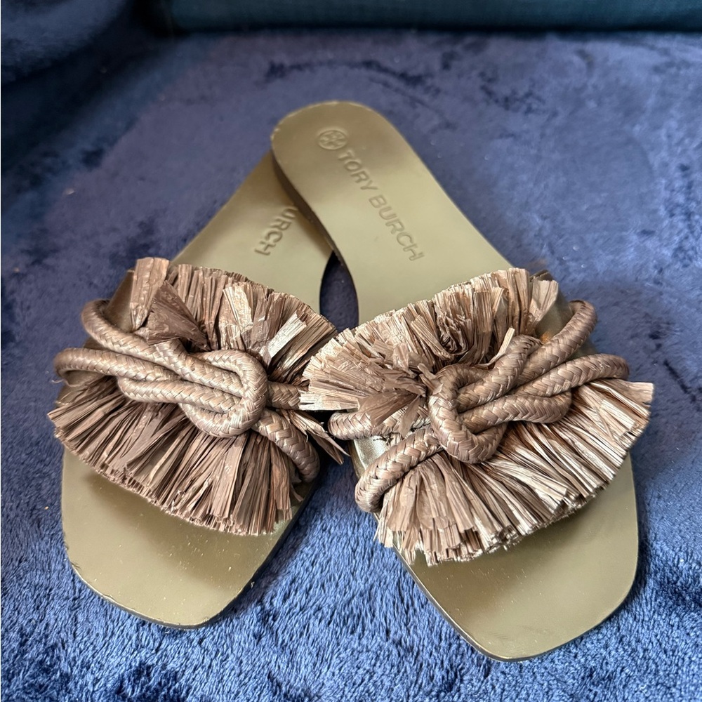 Tory Burch Raffia Knot Slide Sandals - Size 9